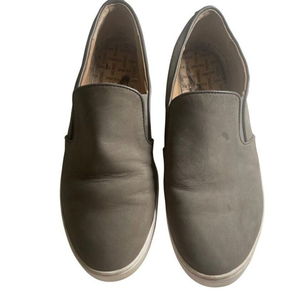 Vionic Women's Leather‎ Slip-On Sneakers Size 9.5 Gray Comfort Orthotic Shoes